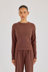 Pink Stripe Soft Touch Long Sleeve Top - Chocolate