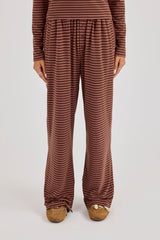 Pink Stripe Soft Touch Button Detail Wide Leg Jogger - Chocolate