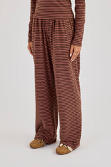Pink Stripe Soft Touch Button Detail Wide Leg Jogger - Chocolate