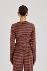 Pink Stripe Soft Touch Long Sleeve Top - Chocolate