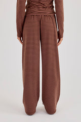 Pink Stripe Soft Touch Button Detail Wide Leg Jogger - Chocolate