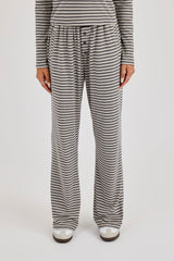Stripe Soft Touch Button Detail Wide Leg Jogger - Grey