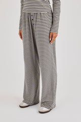Stripe Soft Touch Button Detail Wide Leg Jogger - Grey