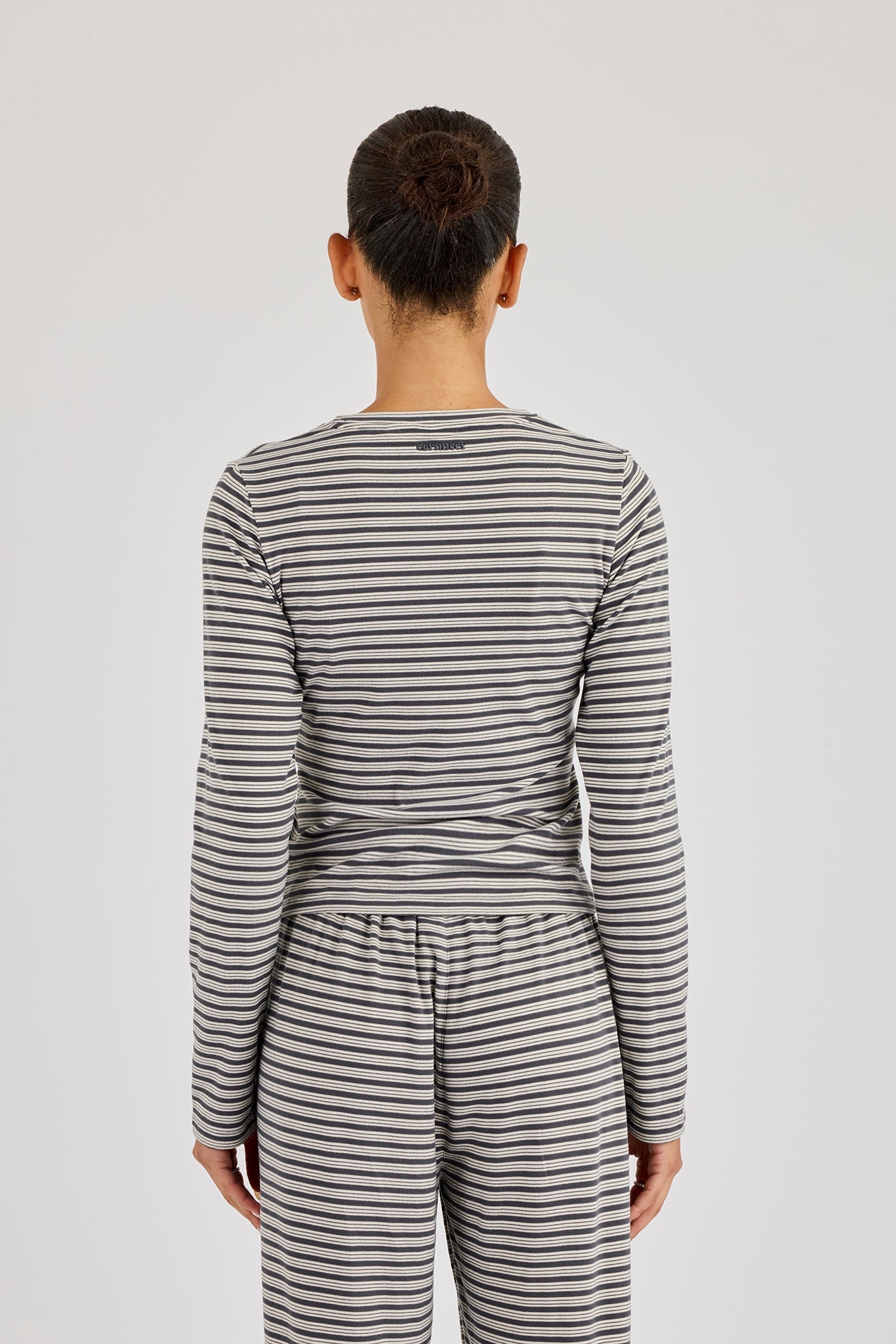 Stripe Soft Touch Long Sleeve Top - Grey