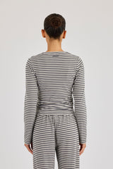 Stripe Soft Touch Long Sleeve Top - Grey