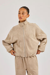 Suede Biker Jacket - Beige