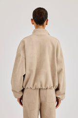 Suede Biker Jacket - Beige