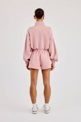 Taping Cropped Funnel Neck Zip Through & Short– Dusty Pink