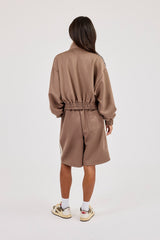 Taping Cropped Funnel Neck Jacket & Jort - Taupe