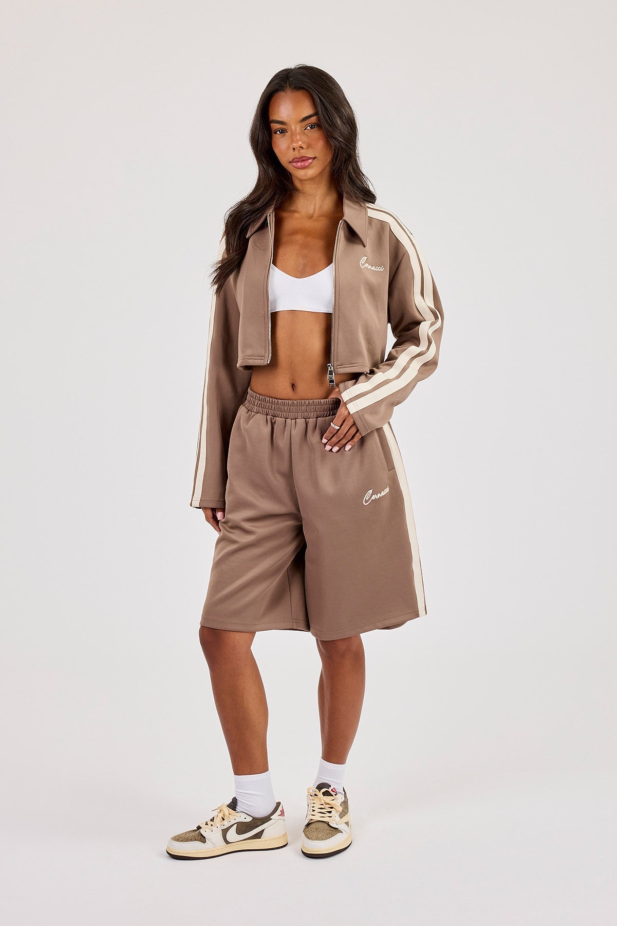 Taping Cropped Harrington Jacket & Jort - Taupe
