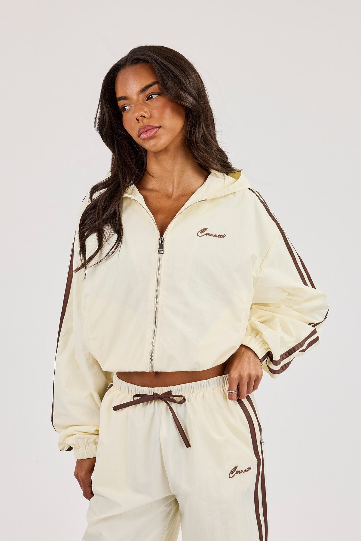 Nylon Taping Cropped Hooded Jacket - Off White
