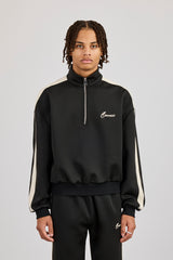 Half Zip Funnel Neck With Side Panel - Black