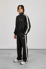 Half Zip Funnel Neck With Side Panel - Black