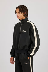 Half Zip Funnel Neck With Side Panel - Black