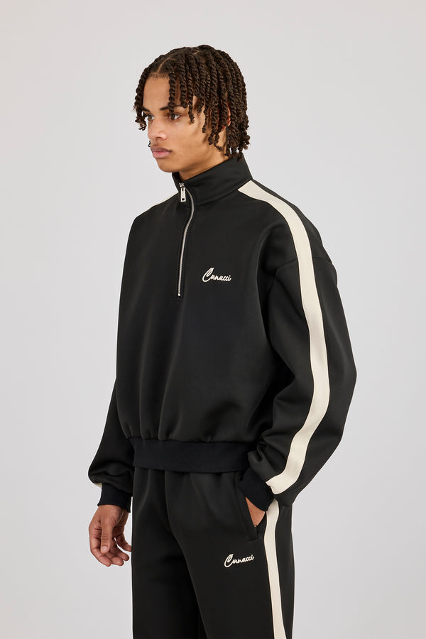 Half Zip Funnel Neck With Side Panel - Black