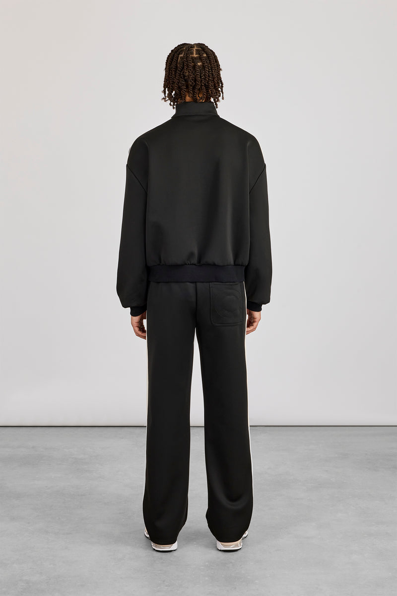 Half Zip Funnel Neck With Side Panel & Relaxed Jogger - Black