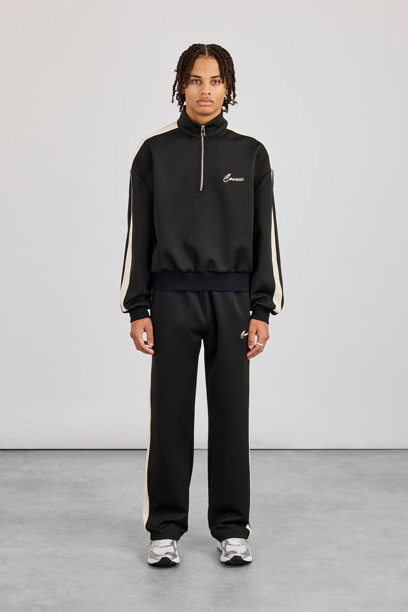 Half Zip Funnel Neck With Side Panel & Relaxed Jogger - Black