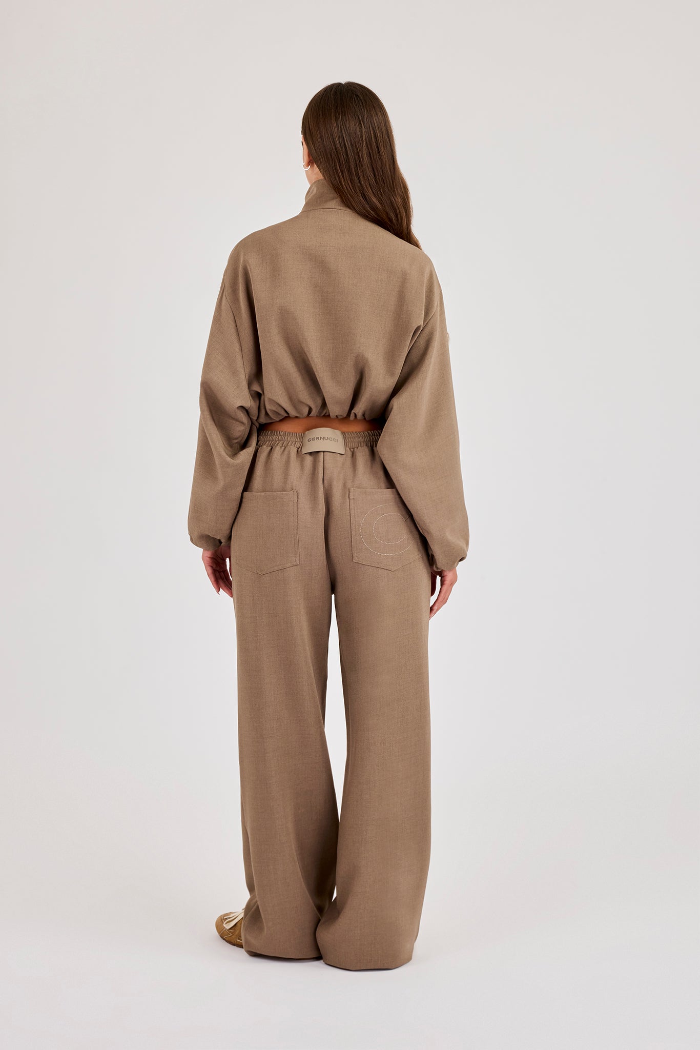 Twill Elasticated Hem Funnel Neck Jacket & Trouser - Taupe