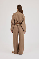 Twill Elasticated Hem Funnel Neck Jacket & Trouser - Taupe