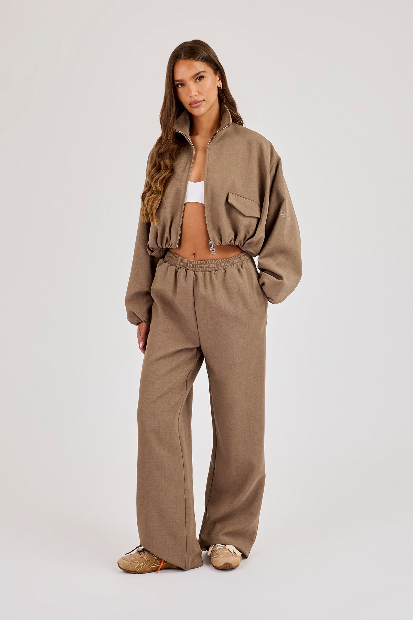 Twill Elasticated Hem Funnel Neck Jacket & Trouser - Taupe