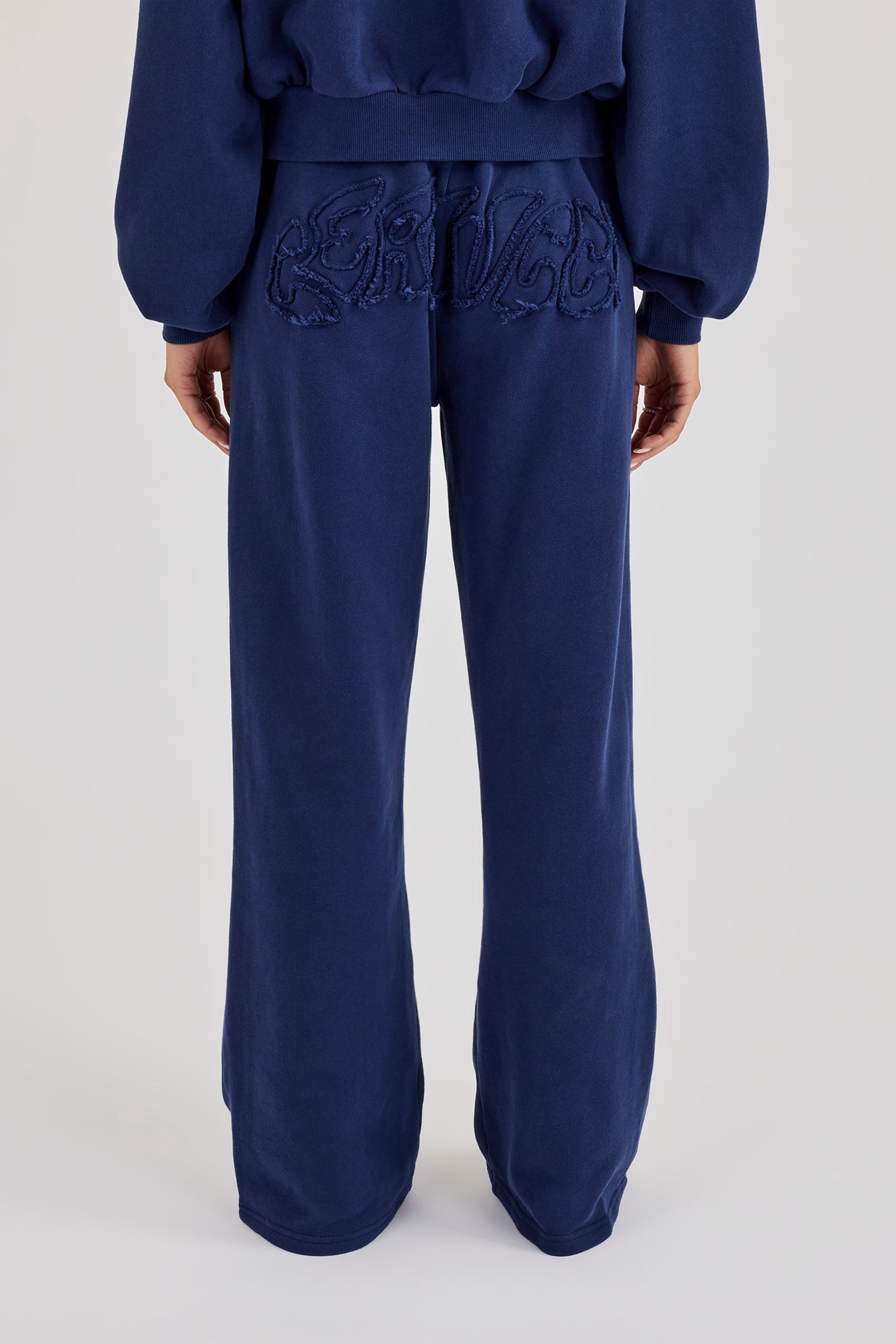 Washed Applique Logo Wide Leg Jogger - Navy