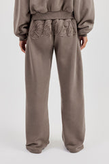 Washed Applique Logo Wide Leg Jogger - Grey