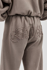Washed Applique Logo Wide Leg Jogger - Grey