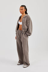 Washed Applique Logo Wide Leg Jogger - Grey