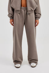 Washed Applique Logo Wide Leg Jogger - Grey