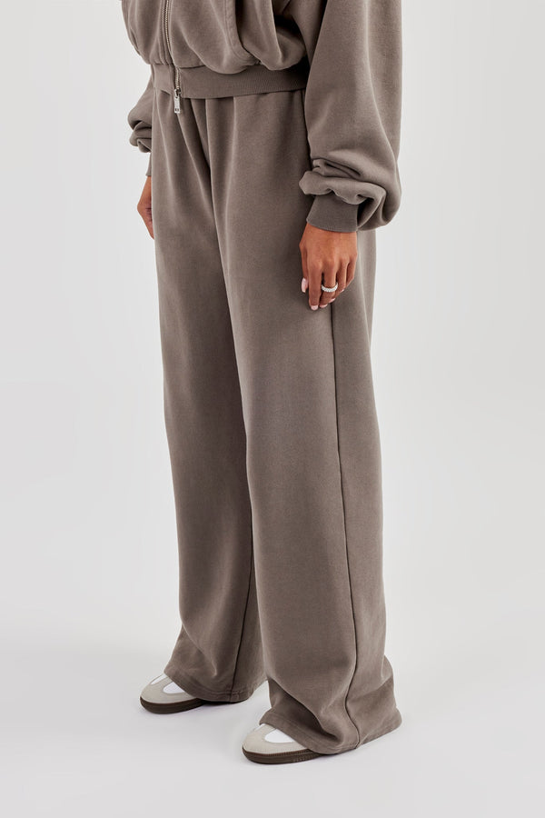 Washed Applique Logo Wide Leg Jogger - Grey