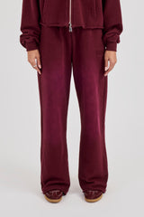 Washed Wide Leg Jogger - Burgundy