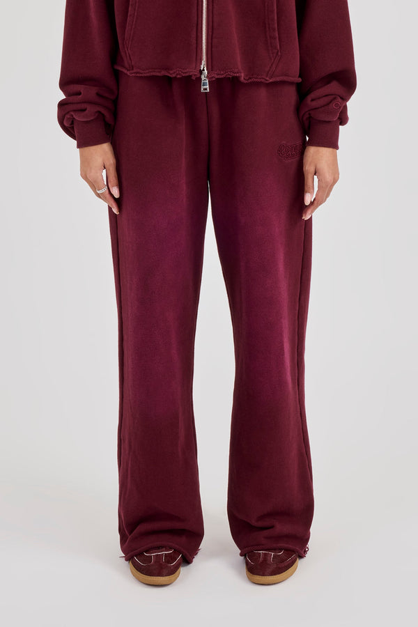 Washed Wide Leg Jogger - Burgundy