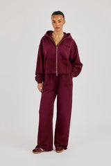 Washed Wide Leg Jogger - Burgundy