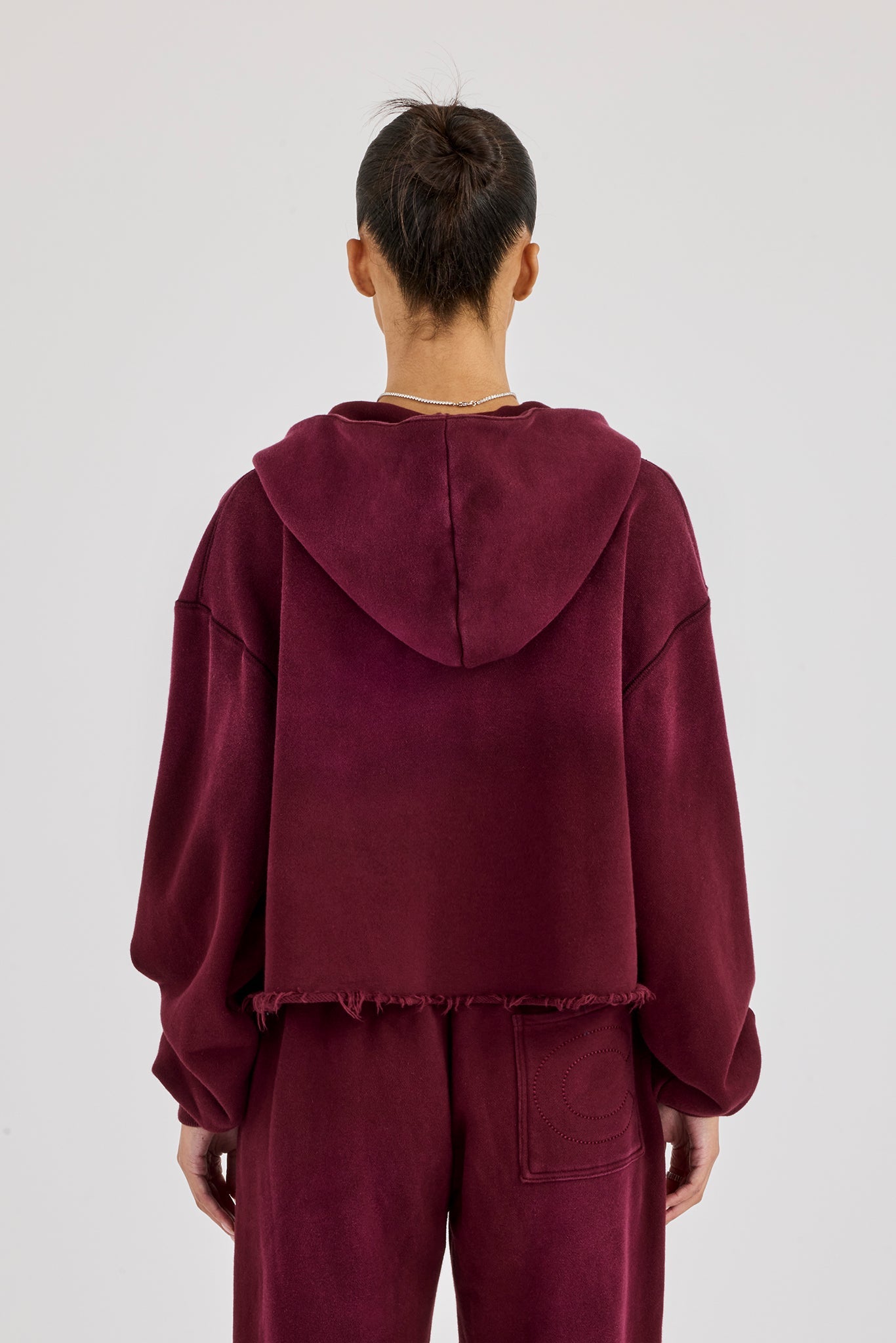 Washed Boxy Fit Zip Through Hoodie - Burgundy