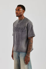 Boxy Washed Embroidered T-Shirt - Grey