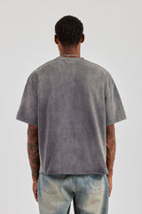 Boxy Washed Embroidered T-Shirt - Grey