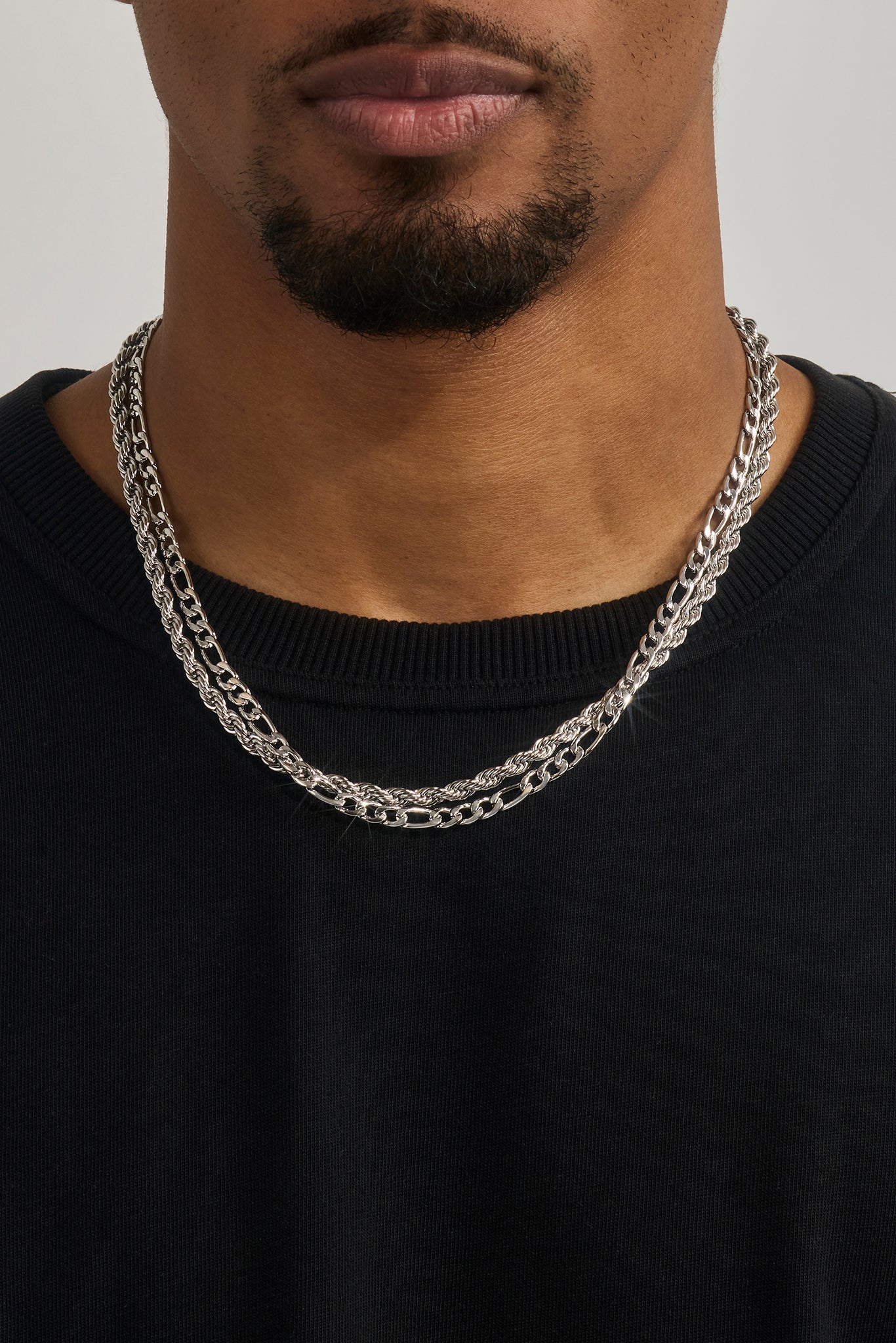 Double Rope & Figaro Chain - 5mm - White