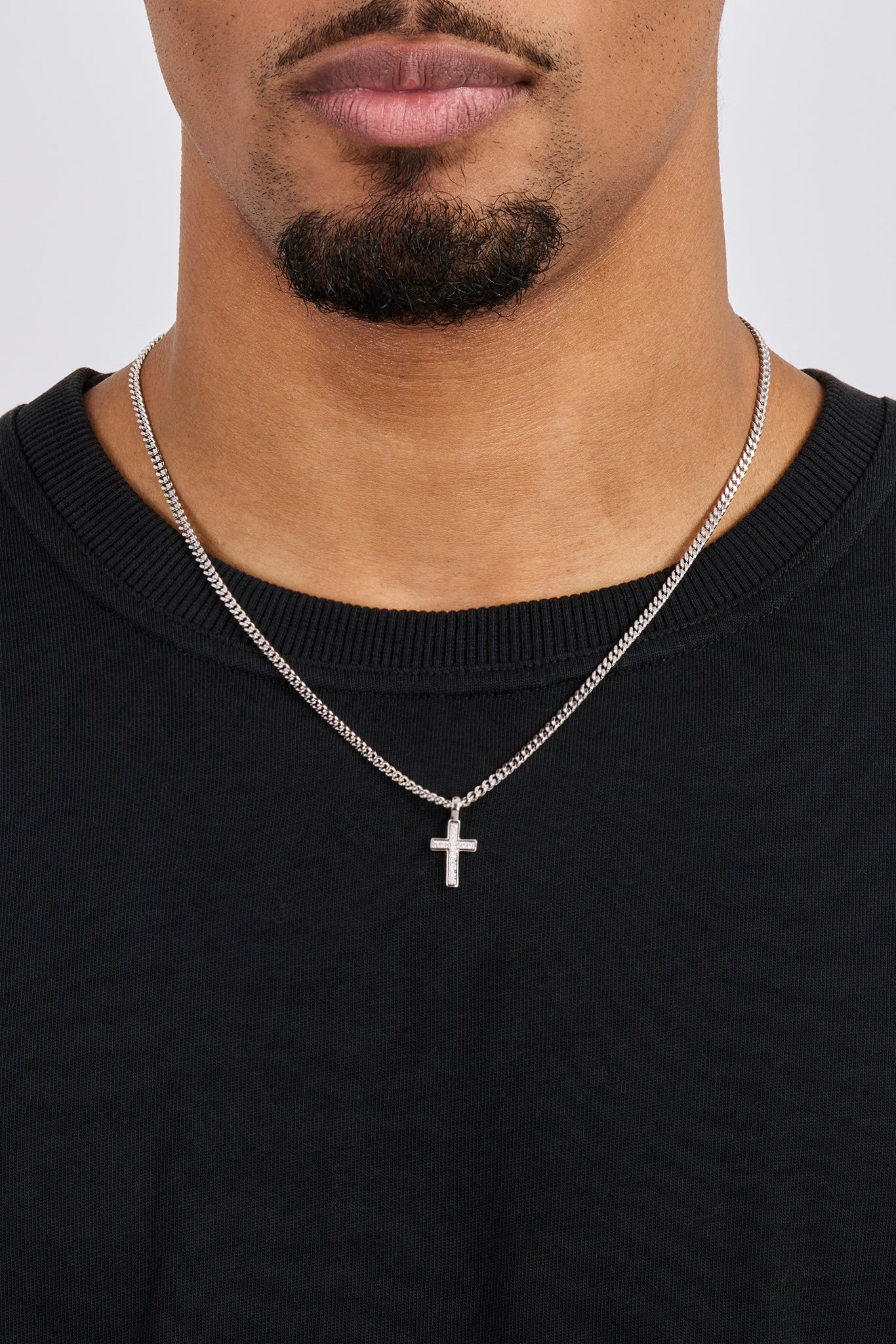 Iced Drop Cross Cuban Chain - 3mm - White