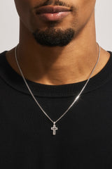 Micro Iced Outline Cross Necklace - 15mm - White