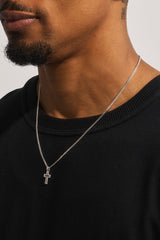 Micro Iced Outline Cross Necklace - 15mm - White