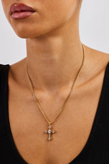 Iced Oval Centre Cross Necklace - 25mm - Gold