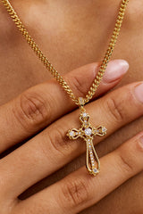 Iced Round Edge Cross Necklace - 30mm - Gold