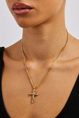 Iced Round Edge Cross Necklace - 30mm - Gold