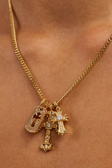 Iced Triple Cross & Tag  Necklace - 20mm - Gold