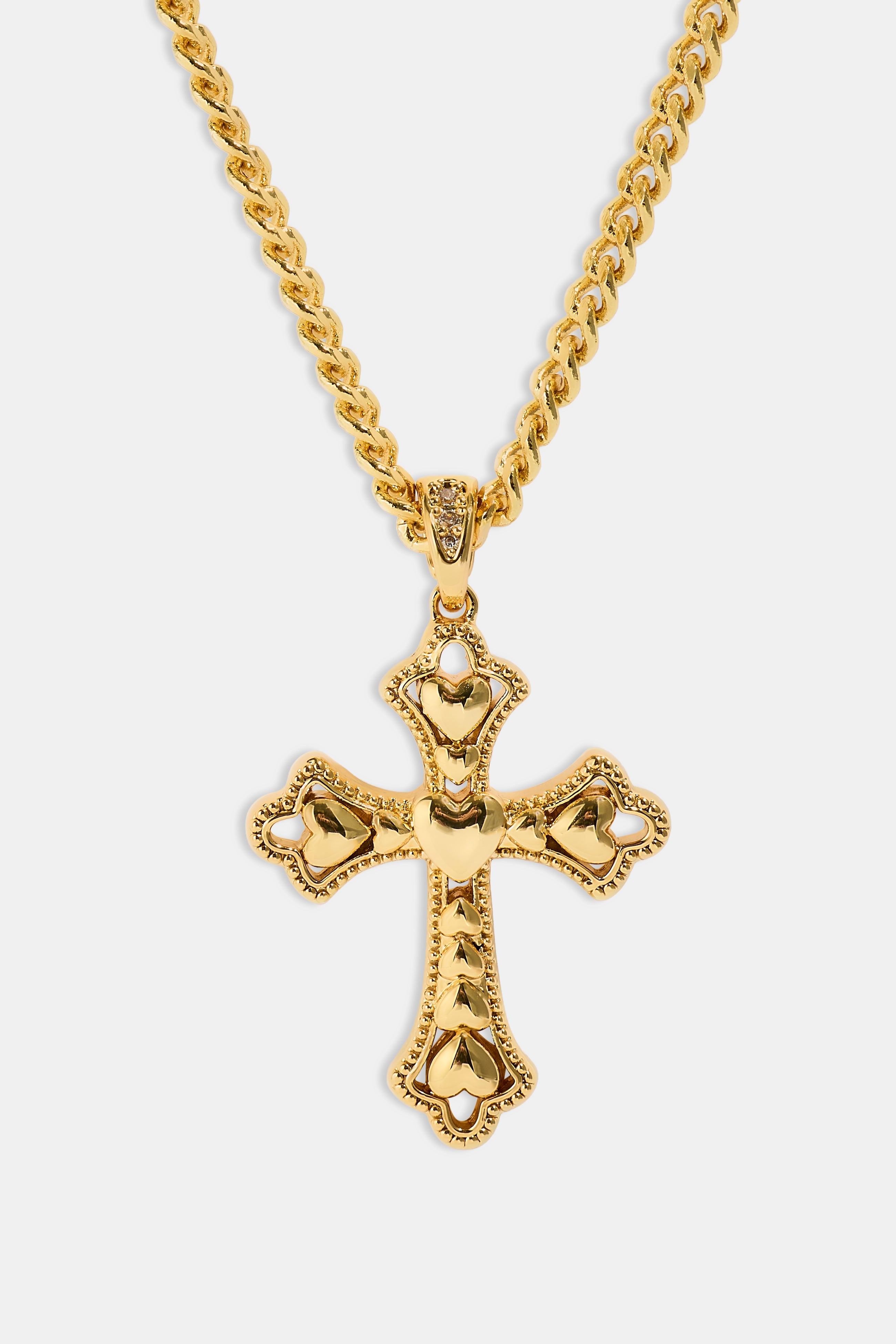 Polished Heart Cross Pendant Necklace - 25mm - Gold