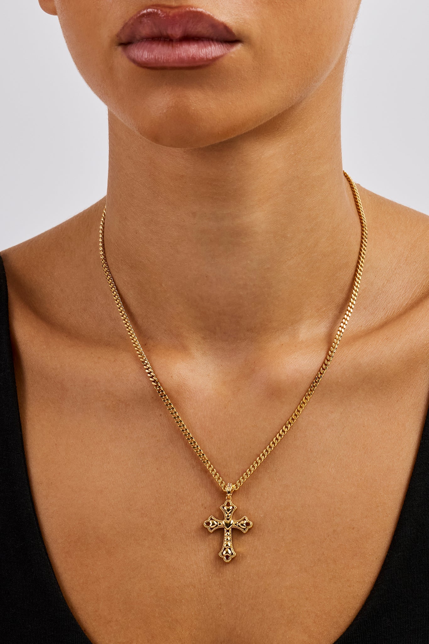 Polished Heart Cross Pendant Necklace - 25mm - Gold