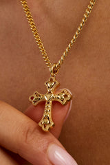 Polished Heart Cross Pendant Necklace - 25mm - Gold