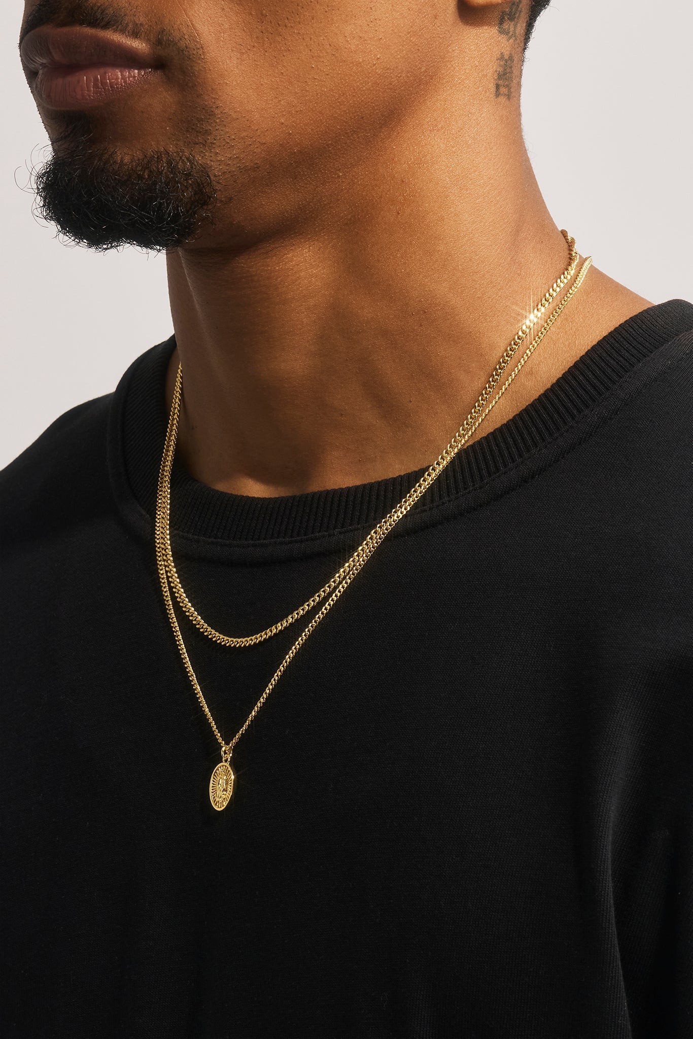Double Layer Medal Pendant Necklace - 15mm - Gold