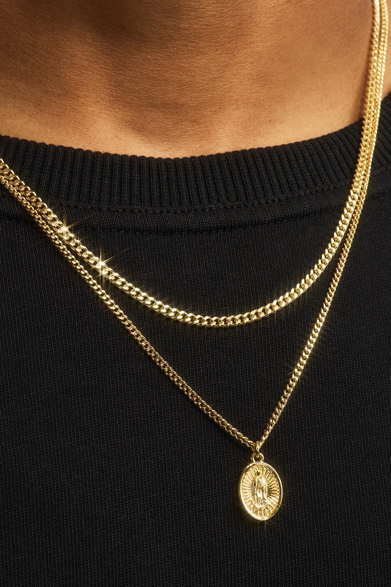 Double Layer Medal Pendant Necklace - 15mm - Gold