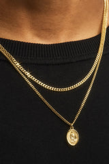 Double Layer Medal Pendant Necklace - 15mm - Gold